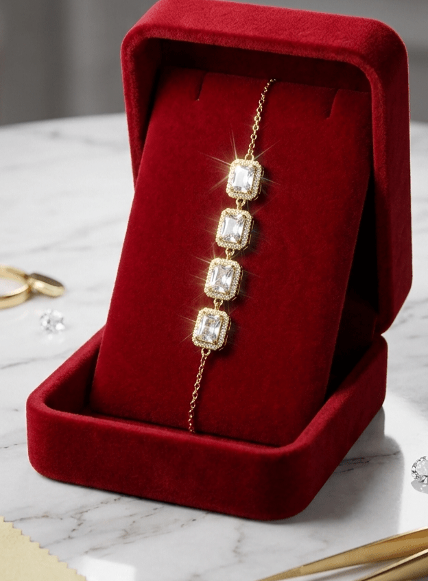 Square Crystal Link Adjustable Bracelet