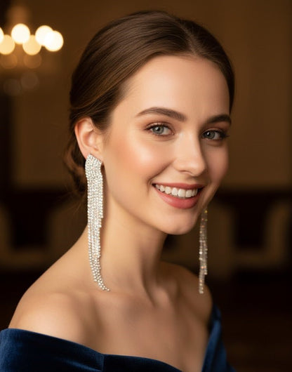 Curved Crystal Waterfall Earrings