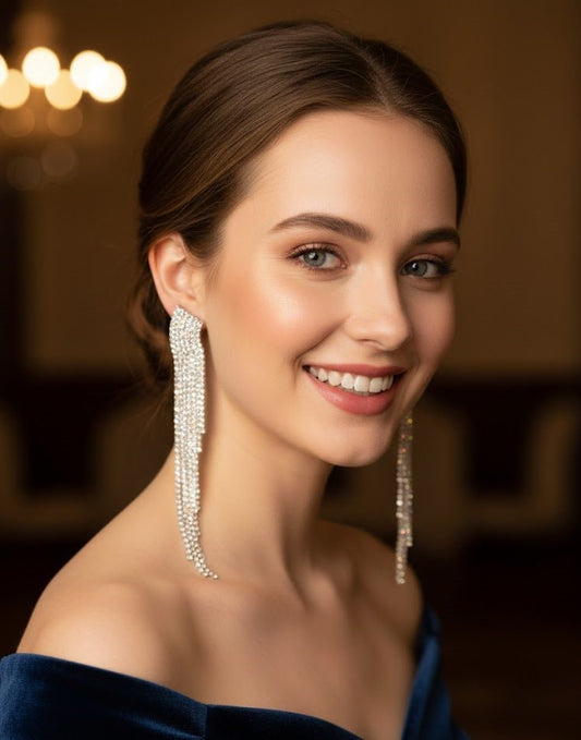 Curved Crystal Waterfall Earrings