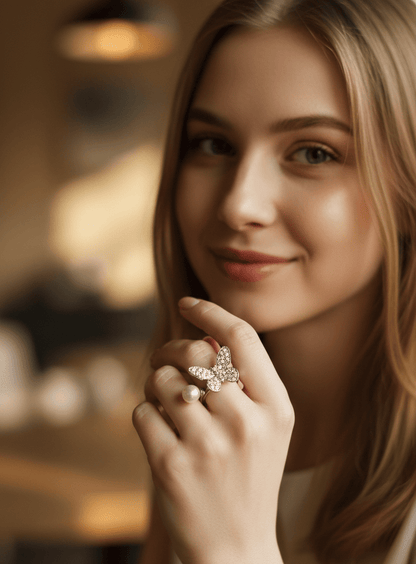 Elegant Pearl Butterfly Ring