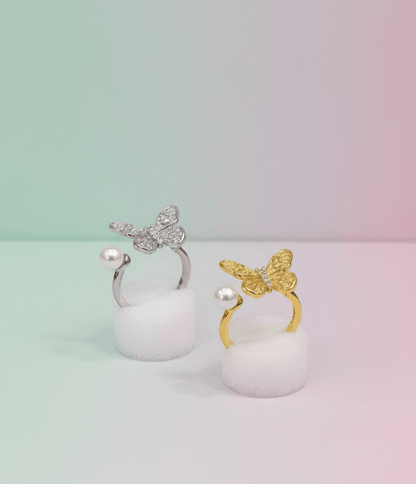 Elegant Pearl Butterfly Ring
