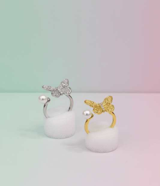 Elegant Pearl Butterfly Ring