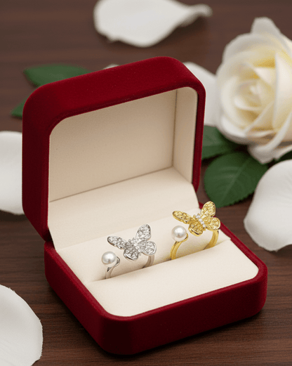 Elegant Pearl Butterfly Ring