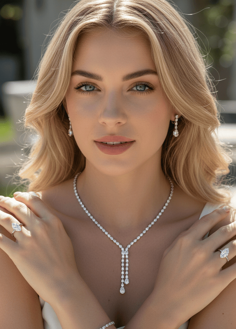 Elegant Teardrop Crystal Jewelry Set
